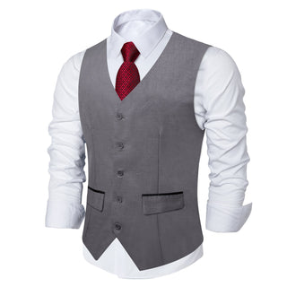New Solid Grey Silk Single Vest Waistcoat
