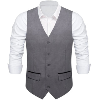 New Solid Grey Silk Single Vest Waistcoat