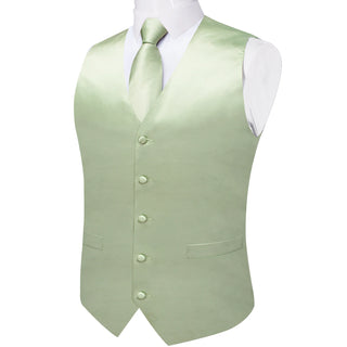 Solid Mint Green Satin Vest Pocket Square Cufflinks Tie Set Waistcoat Suit Set