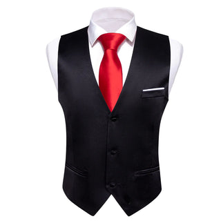 Luxury Solid Black Single Vest Waistcoat