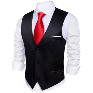 Luxury Solid Black Single Vest Waistcoat