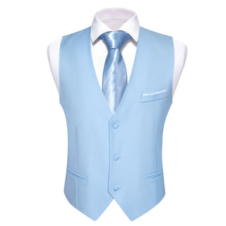 Solid Light Blue Single Vest Waistcoat