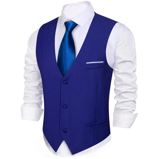 Solid Blue V-Neck Single Vest Waistcoat