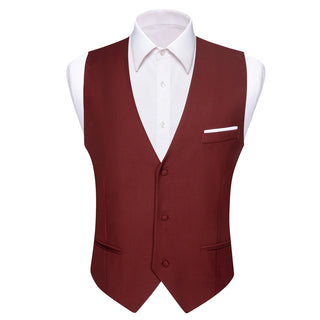 Maroon Solid Burgundy Single Vest Waistcoat