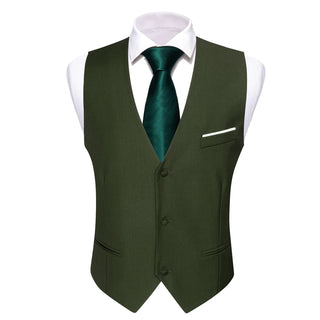 Solid Olive Green Single Vest Waistcoat