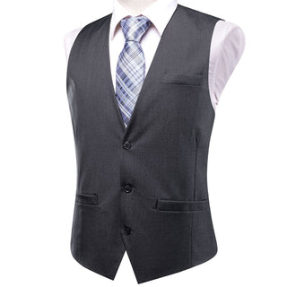 New Solid Dark Grey Blue Silk Single Vest Waistcoat