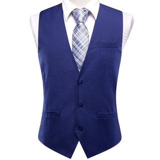 New Solid Navy Blue Silk Single Vest Waistcoat