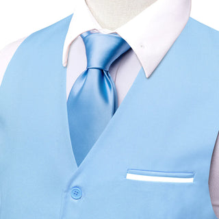 Solid Blue Silk Single Vest Waistcoat