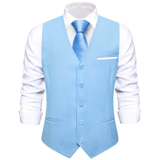 Solid Blue Silk Single Vest Waistcoat