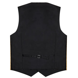 New Golden Paisley Jacquard Silk Men's Vest Pocket Square Cufflinks Tie Set Waistcoat Set