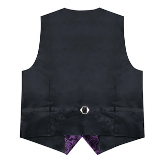Purple Floral Jacquard Silk Men's Vest Pocket Square Cufflinks Tie Set Waistcoat Set