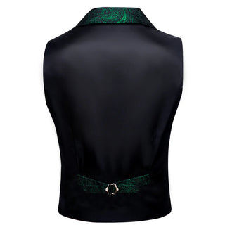 New Green Paisley Silk Men's Single Vest Tailored Collar Waistcoat