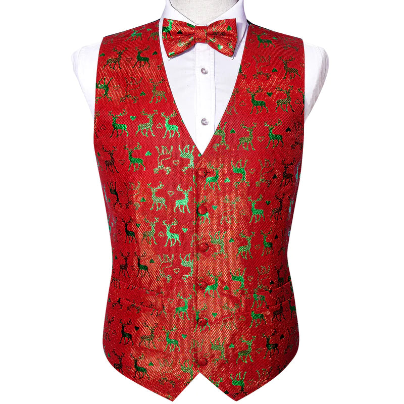 Silk Tie Christmas Suit Vest Christmas Men's Red White Snowflake