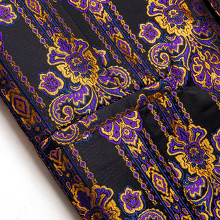 Purple Gold Black Floral Silk Vest Pocket Square Cufflinks Tie Set Waistcoat Suit Set