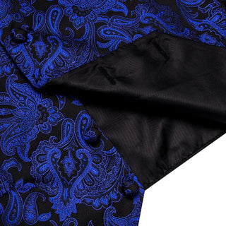 New Blue Paisley Silk Men's Vest Pocket Square Cufflinks Tie Set Waistcoat Set