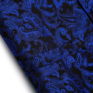 New Blue Paisley Silk Men's Vest Pocket Square Cufflinks Tie Set Waistcoat Set