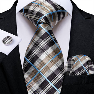 New Black Green Striped Silk Necktie Pocket Square Cufflinks Set
