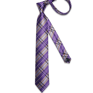 Purple Black Striped Silk Necktie Pocket Square Cufflinks Set