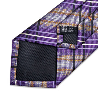Purple Black Striped Silk Necktie Pocket Square Cufflinks Set