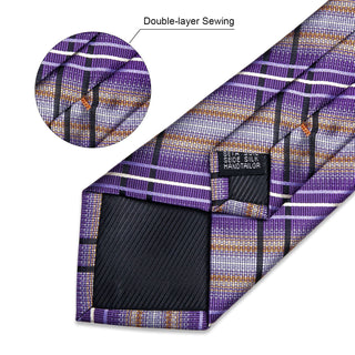 Purple Black Striped Silk Necktie Pocket Square Cufflinks Set