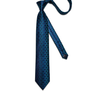 Blue Lattice Silk Necktie Pocket Square Cufflinks Set