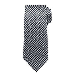Black Silver Plaid Silk Necktie Pocket Square Cufflinks Set