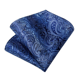 Blue Paisley Silk Men's Necktie Pocket Square Cufflinks Set