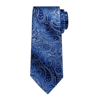 Blue Paisley Silk Men's Necktie Pocket Square Cufflinks Set