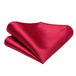 Classic Solid Red Silk Necktie Pocket Square Cufflinks Set