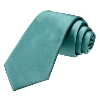 Teal Green Solid Silk Necktie Pocket Square Cufflinks Set