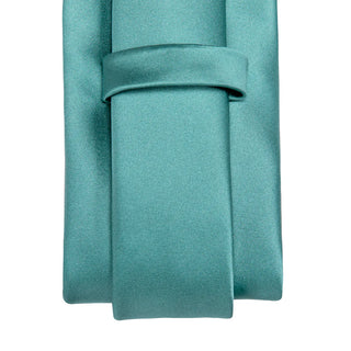 Teal Green Solid Silk Necktie Pocket Square Cufflinks Set