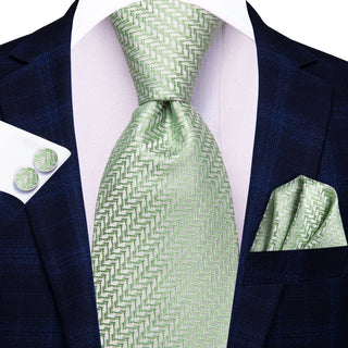 Mint Green Novelty Silk Necktie Pocket Square Cufflinks Set