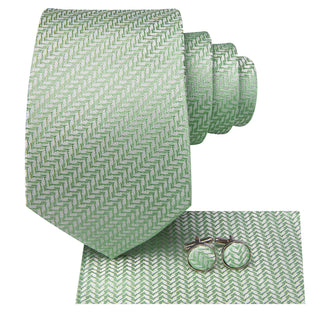 Mint Green Novelty Silk Necktie Pocket Square Cufflinks Set