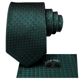 Dark Green Novelty Silk Necktie Pocket Square Cufflinks Set