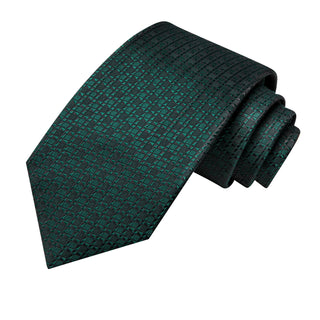 Dark Green Novelty Silk Necktie Pocket Square Cufflinks Set