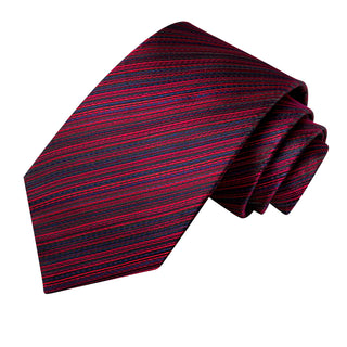 New Red Blue Slanting Line Silk Necktie Pocket Square Cufflinks Set
