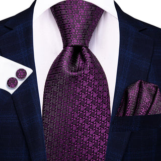 Dark Purple Novelty Silk Necktie Pocket Square Cufflinks Set