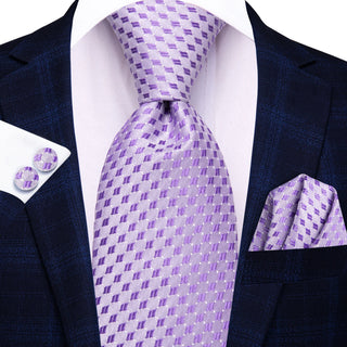 Purple Novelty Silk Necktie Pocket Square Cufflinks Set