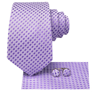 Purple Novelty Silk Necktie Pocket Square Cufflinks Set