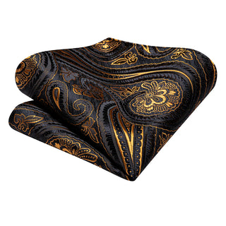 Blue Gold Paisley Silk Necktie Pocket Square Cufflinks Set