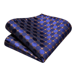 New Blue Plaid Novelty Silk Necktie Pocket Square Cufflinks Set