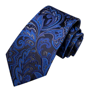Navy Blue Paisley Silk Men's Necktie Pocket Square Cufflinks Set