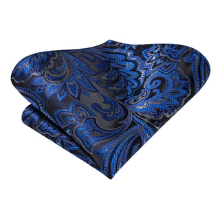 Navy Blue Paisley Silk Men's Necktie Pocket Square Cufflinks Set