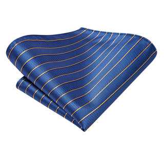 Blue Yellow Striped Silk Necktie Pocket Square Cufflinks Set