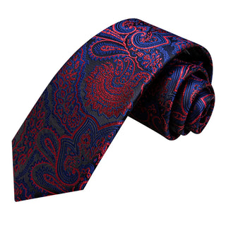 New Red Blue Paisley Silk Necktie Pocket Square Cufflinks Set