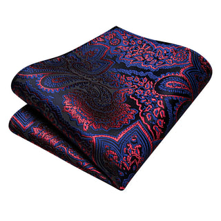 New Red Blue Paisley Silk Necktie Pocket Square Cufflinks Set