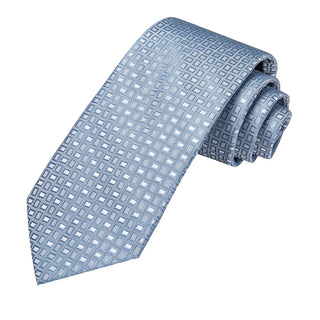 Light Blue Geometric Silk Necktie Pocket Square Cufflinks Set