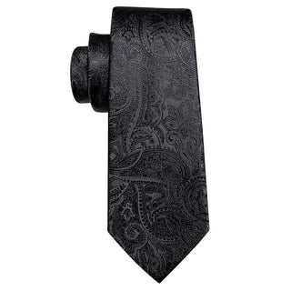 New Black Paisley Silk Men's Necktie Pocket Square Cufflinks Set