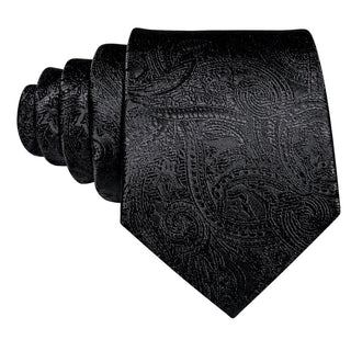 New Black Paisley Silk Men's Necktie Pocket Square Cufflinks Set