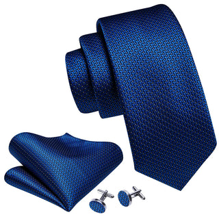 New Solid Blue Silk Men's Necktie Pocket Square Cufflinks Set